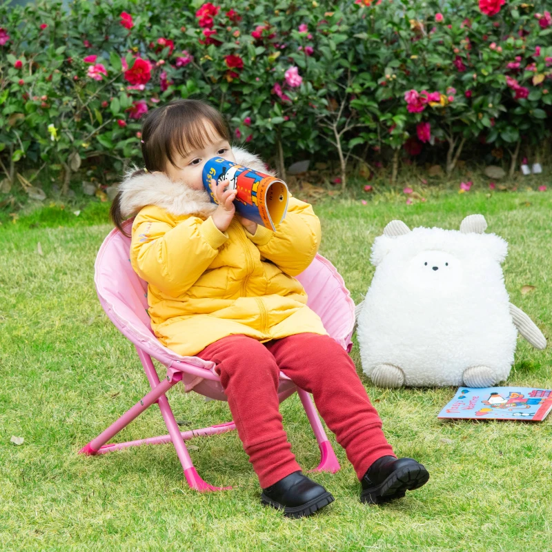 HOMCOM Moonchair Campingstuhl Kinder Mondstuhl faltbar Kinder-Klappsessel klappbar In-& Outdoor leicht zu tragen für Kleinkind Mädchen Junge Stahl Rosa Ø50 x 49H cm