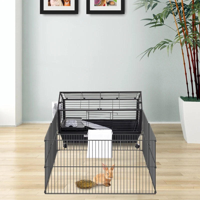 PawHut knaagdierkooi konijnenhok caviakooi klein huisdier met tuin verhoging 88x128,5x56cm