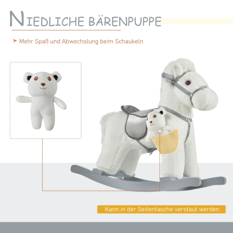 HOMCOM hobbelpaard voor kinderen baby schommeldier hert met dierengeluiden speelgoed handgrepen voor 18-36 maanden pluche wit 65 x 26 x 55 cm