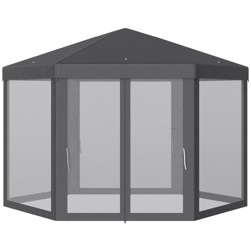 Outsunny® pawilon ogrodowy pawilon altana ogrodowa 6-kątna namiot imprezowy namiot ogrodowy namiot na uroczystości namiot poliester + metal, kolor szary, 390 cm x 390 cm x 250 cm
