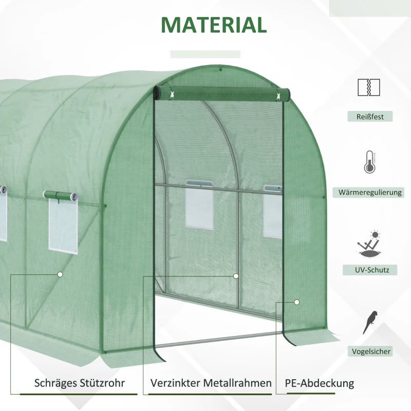 Outsunny Foliengewächshaus begehbares Gewächshaus 3 x 2 m Polytunnel Folientunnel Treibhaus Frostschutz Stahlrohr Dunkelgrün