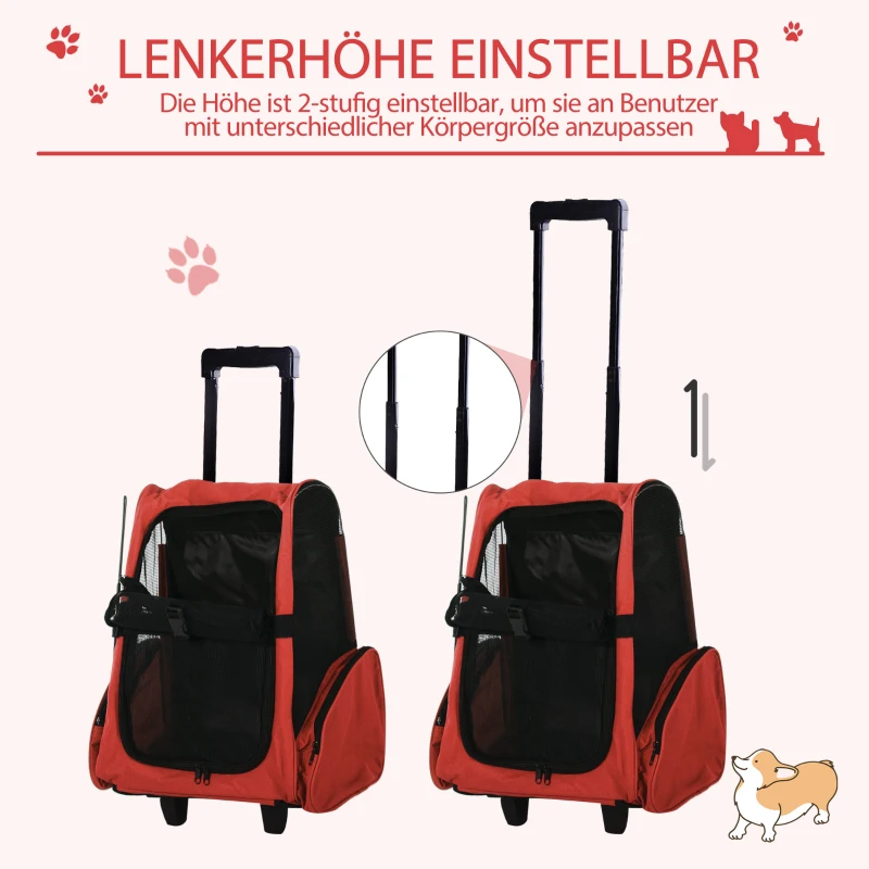 PawHut Hondentrolley transporttas draagtas voor dieren 2i-n-1 rugzak trolley