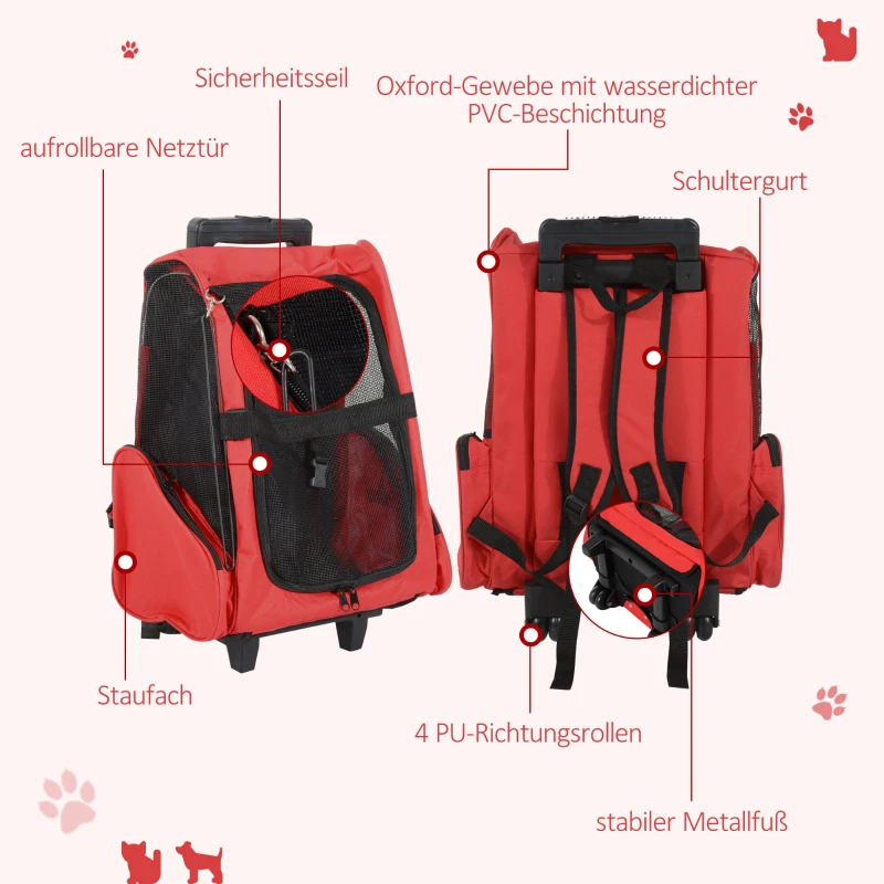 PawHut Hondentrolley transporttas draagtas voor dieren 2i-n-1 rugzak trolley