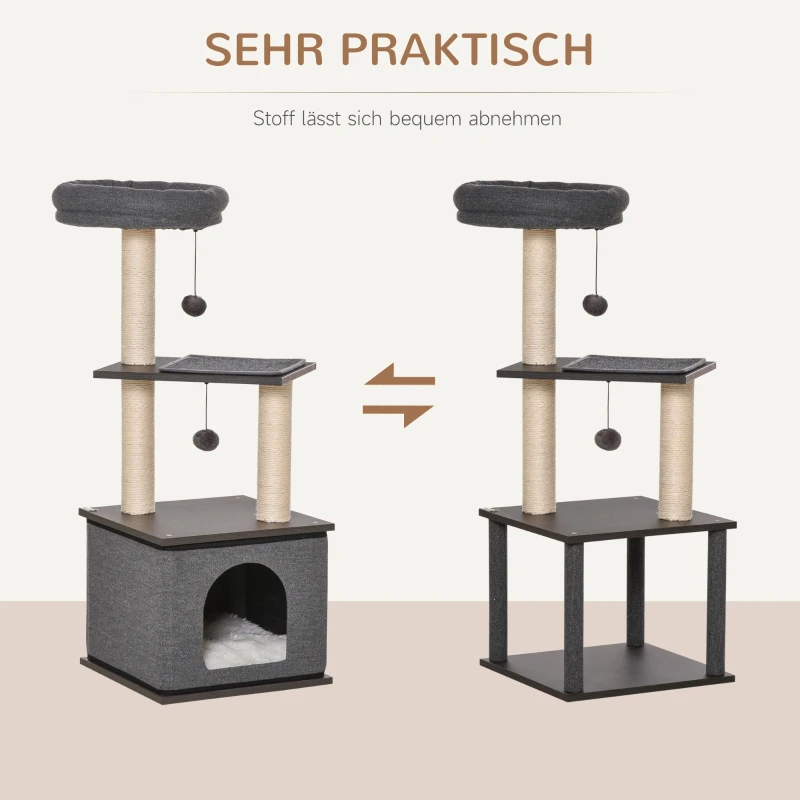 PawHut kattenkrabpaal kattenspeelgoed klimboom speelmogelijkheden speelsisal speeltouw PB plaat sisal donkergrijs 40 x 40 x 104 cm