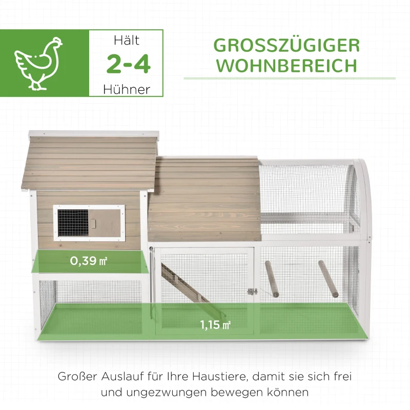 PawHut Hühnerstall Hühnerkäfig Hühnervoliere für 2-4 Hühner Nistkasten mit Haupthaus Nistkasten Auslauf Laufstall wetterbeständig Tannenholz Grau 167,5x109x100 cm