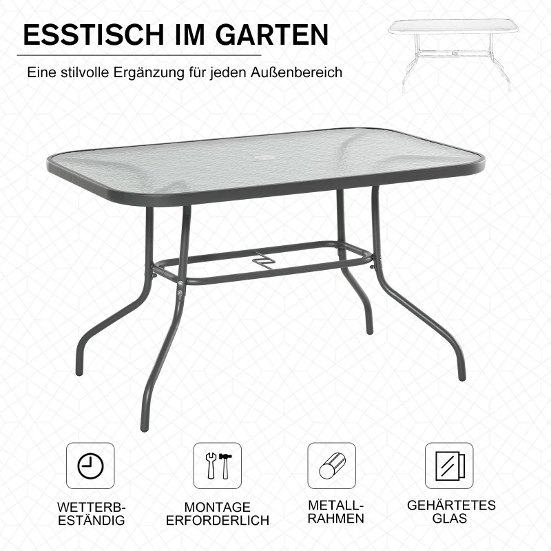 Outsunny tuintafel balkontafel tuin bijzettafel met parasolgat gehard glas metaal