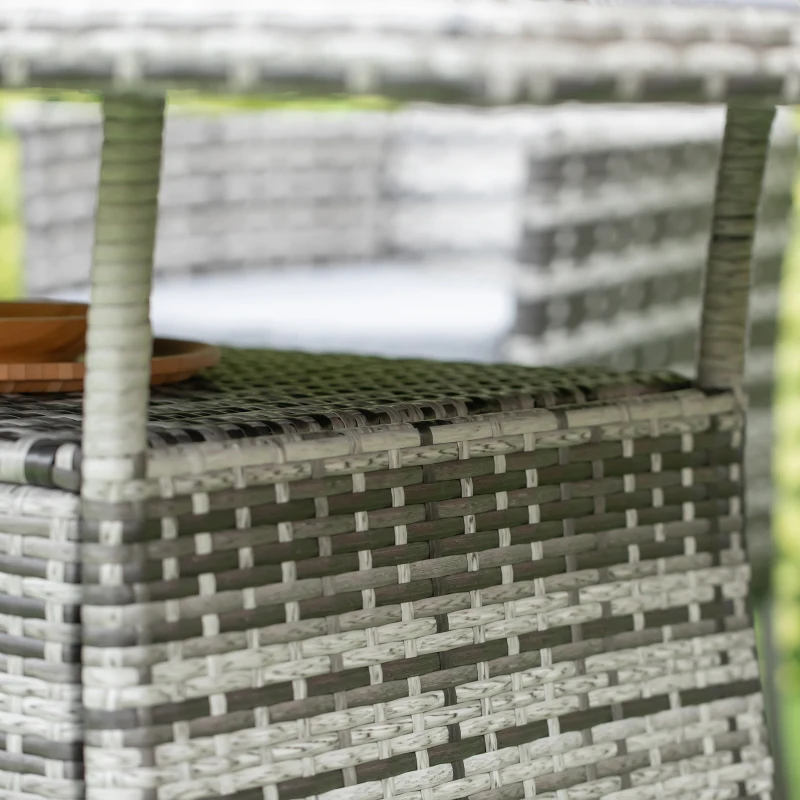 Stół Ogrodowy Outsunny z Szklanym Blatem, Meble Ogrodowe, Poli-rattan+Szkło Bezpieczne, Szary+Czarny, 150x85x74 cm