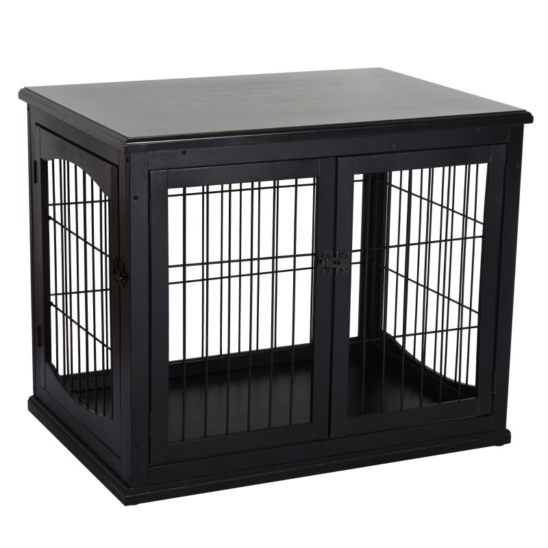 Pawhut® Klatka dla Psa do Domu 2 Drzwi Zwierzęta Domowe MDF Metal Czarna