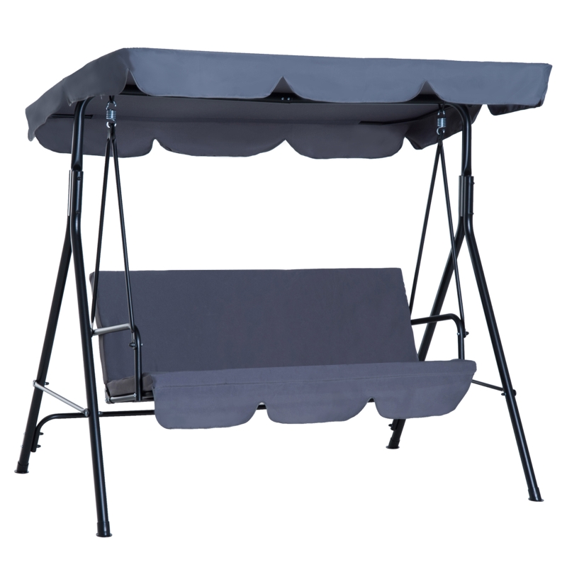 Outsunny Hollywoodschaukel Gartenschaukel Schaukelbank 3-Sitzer mit Dach Stahl Grau 172 x 110 x 153 cm