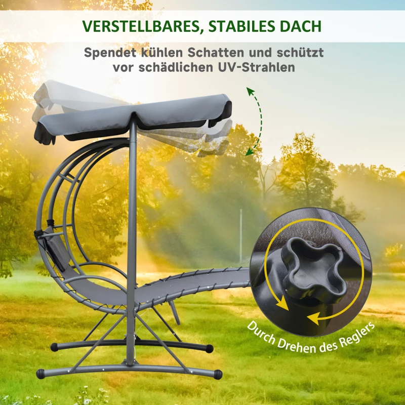 Outsunny Zwevende lounger zwevend ligbed Hollywoodschommel dubbele lounger met dak metaal grijs