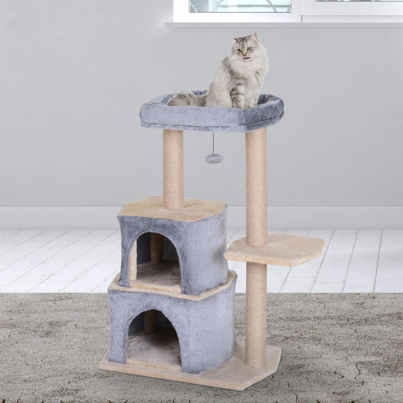 PawHut drapak dla kota drzewo wspinaczkowe dom dla kota z jaskinią sizalową szarą