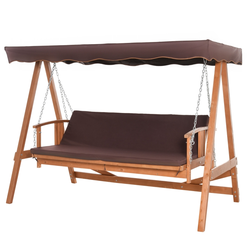 Outsunny® Hollywoodschaukel Holz Gartenschaukel Schaukelbank Liege-Funktion 3 Personen