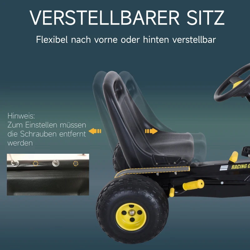 HOMCOM Skelter met handrem trapauto trapvoertuig vanaf 3 jaar kinderen zwart