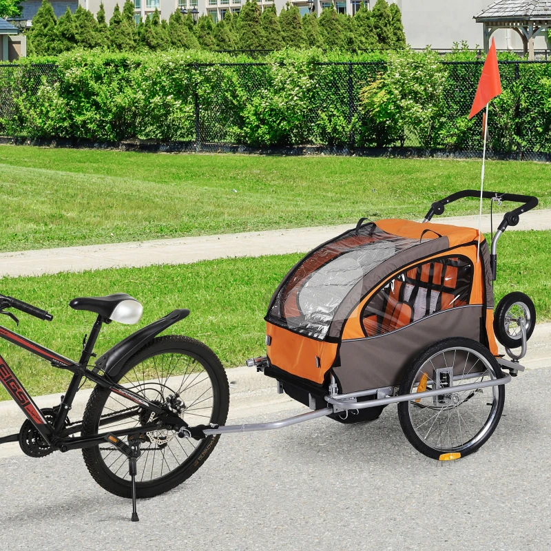 HOMCOM PRZYCZEPKA DO ROWERU JOGGER 2w1 OBROTOWA 360° POMARAŃCZOWA