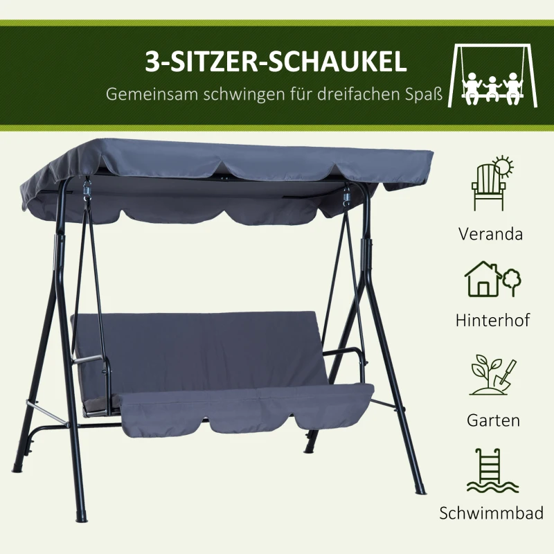 Huśtawka ogrodowa hollywood 3-osobowa szara Outsunny