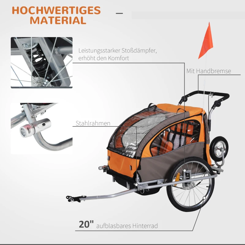 HOMCOM PRZYCZEPKA DO ROWERU JOGGER 2w1 OBROTOWA 360° POMARAŃCZOWA