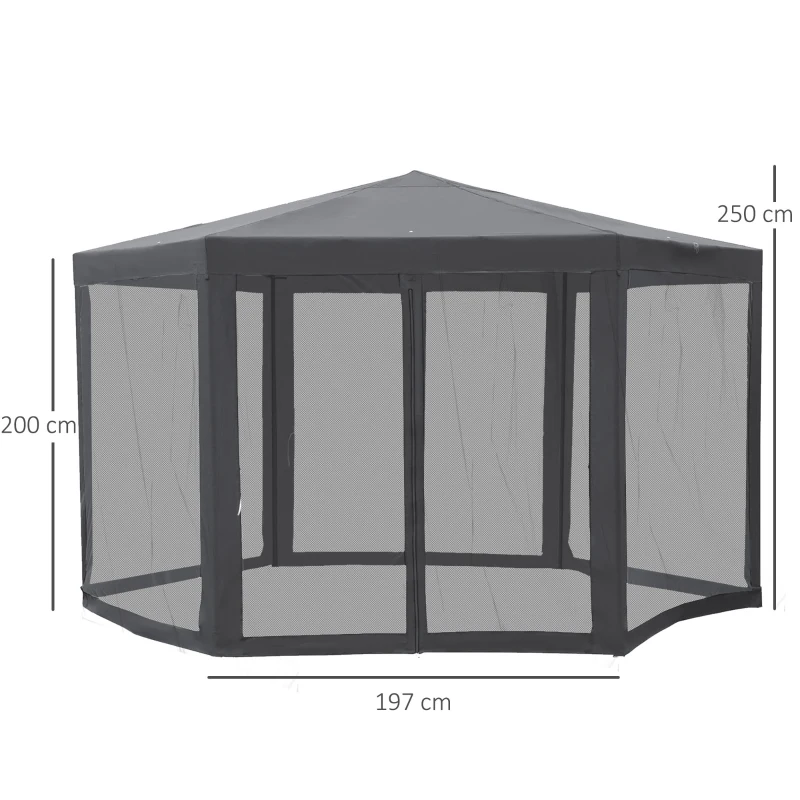 Outsunny® pawilon ogrodowy pawilon altana ogrodowa 6-kątna namiot imprezowy namiot ogrodowy namiot na uroczystości namiot poliester + metal, kolor szary, 390 cm x 390 cm x 250 cm