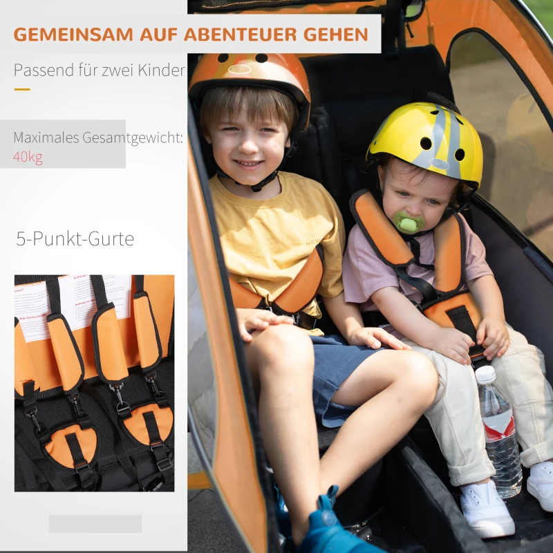 HOMCOM 2-in-1 fietskar voor kinderen fietsaanhanger jogger fietskar 360° draaibaar