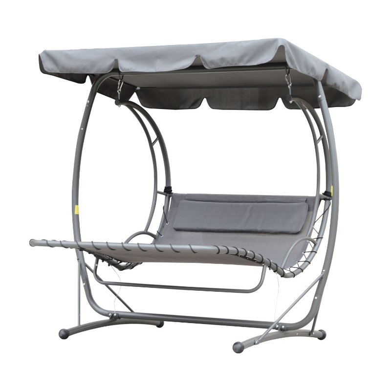 Outsunny® Schwebeliege Hollywoodschaukel mit Dach 2 Sitzer Metall Grau
