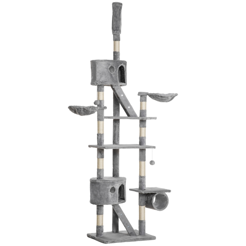 PawHut Katzenbaum Kratzbaum Katzenkratzbaum Kletterbaum Katze Sisal deckenhoch (Hellgrau) 60 x 45 x 240-260 cm