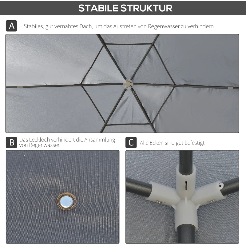 Outsunny® pawilon ogrodowy pawilon altana ogrodowa 6-kątna namiot imprezowy namiot ogrodowy namiot na uroczystości namiot poliester + metal, kolor szary, 390 cm x 390 cm x 250 cm