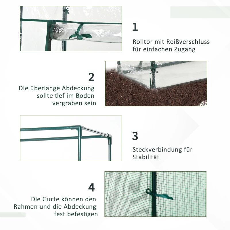 Outsunny Kas kweekkas tomatenkas koude kas met deur om op te rollen staal PE groen