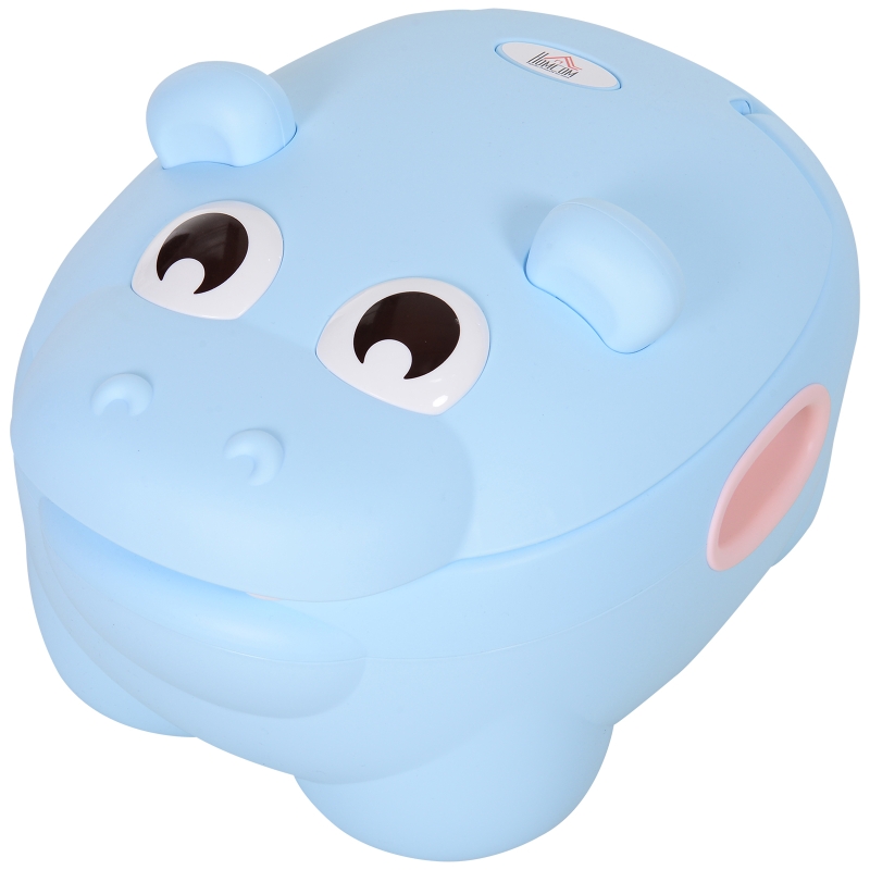 HOMCOM Kindertöpfchen, Kindertoilette, Baby WC mit abnehmbarer Schale, Toilettesitz in Nilpferd Optik, Baby Toilettentrainer für 6-48 Monate, Plastik, Blau, 40 x 30 x 23 cm