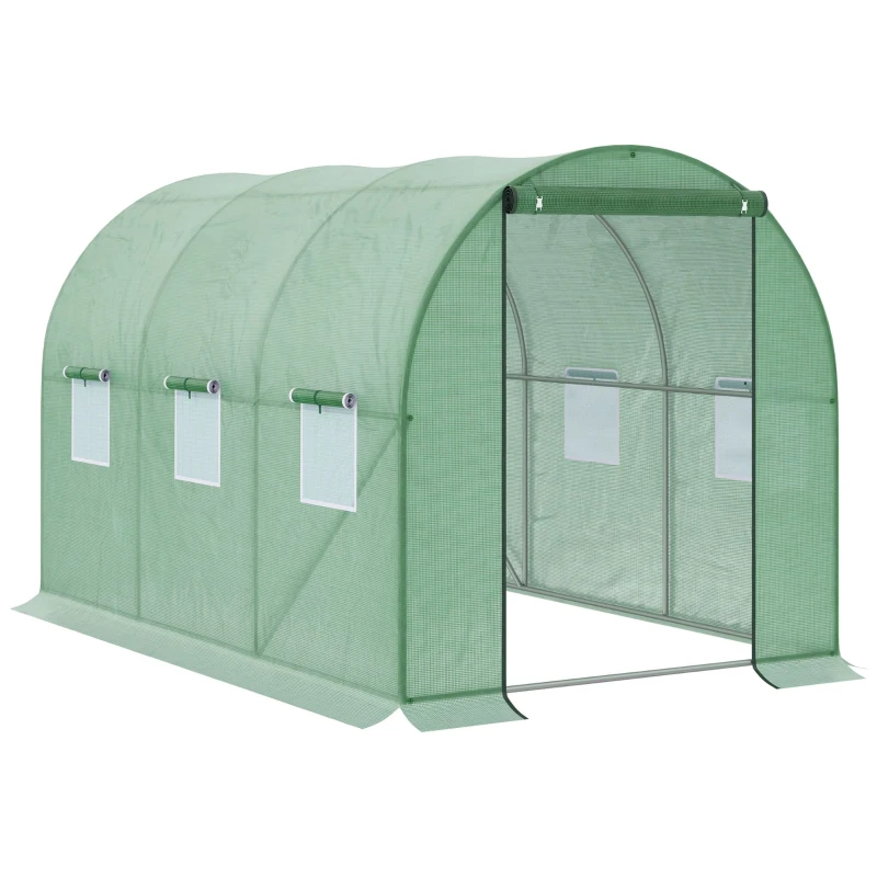 Outsunny Foliengewächshaus begehbares Gewächshaus 3 x 2 m Polytunnel Folientunnel Treibhaus Frostschutz Stahlrohr Dunkelgrün