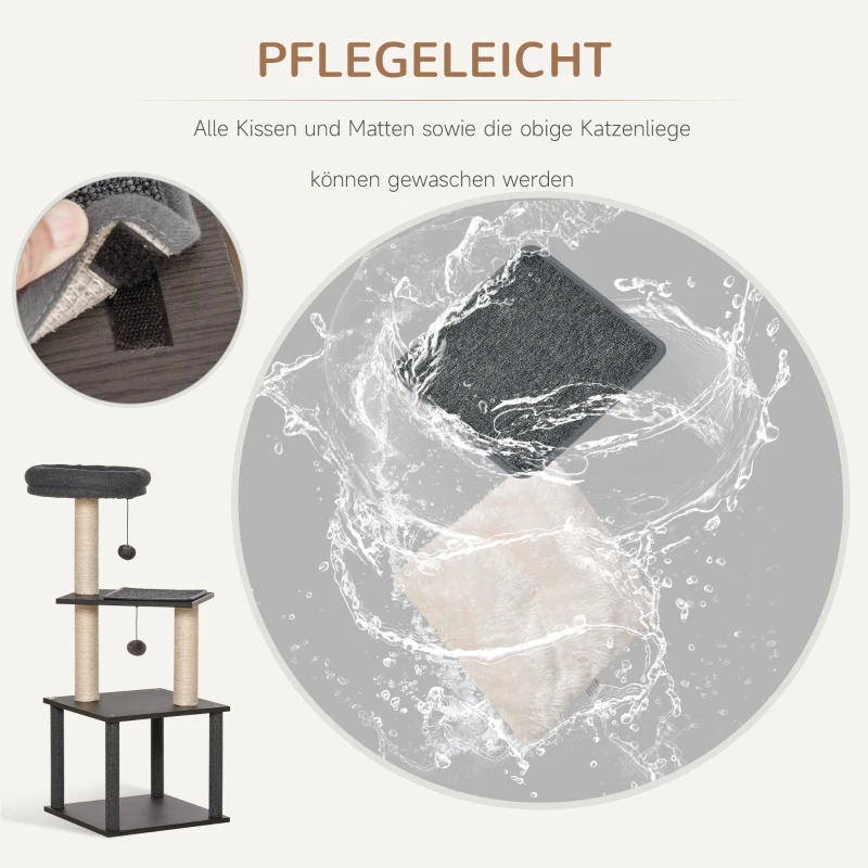 PawHut kattenkrabpaal kattenspeelgoed klimboom speelmogelijkheden speelsisal speeltouw PB plaat sisal donkergrijs 40 x 40 x 104 cm