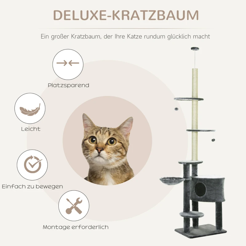 PawHut krabpaal met sisalpalen krabpaal voor katten klimpaal donkergrijs