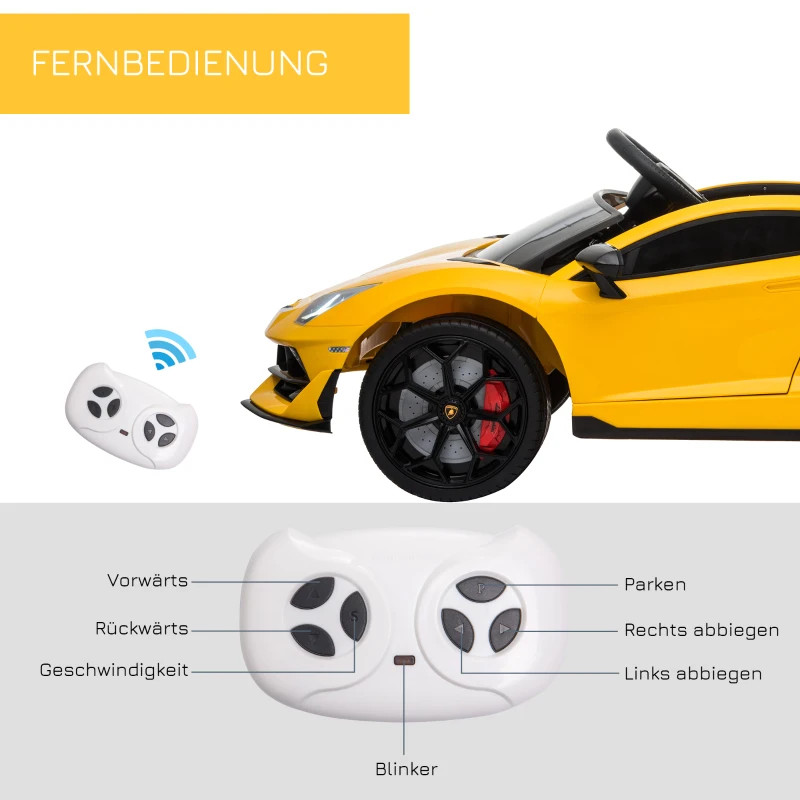 HOMCOM Kinderauto elektrische auto kindervoertuig voor 3-8 jaar met MP3 geel