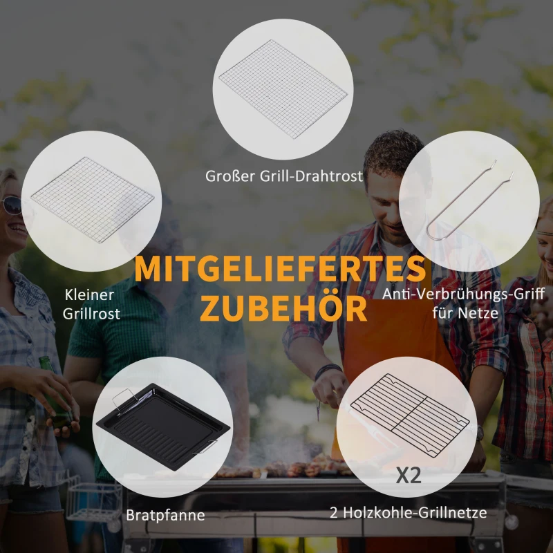 Outsunny® Grill Węglowy Piknikowy Stojący Składany Stal Szlachetna Srebrny