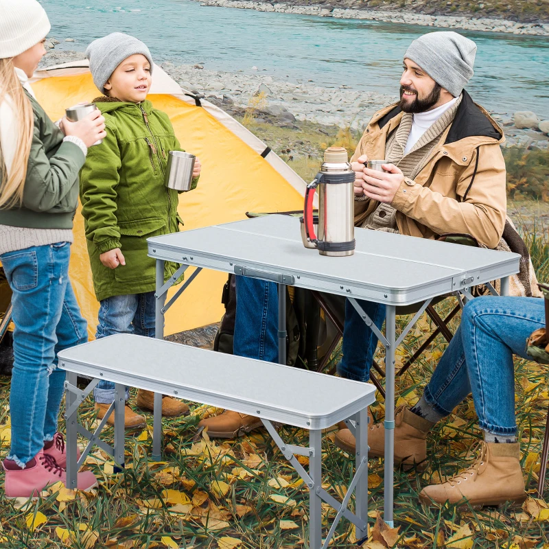 Outsunny 3 pcs Picnic Table Bench Set, Foldable, Aluminum Alloy