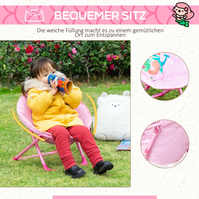 HOMCOM opvouwbare campingstoel voor kinderen tussen 3 en 5 jaar roze Ø50 x 49H cm