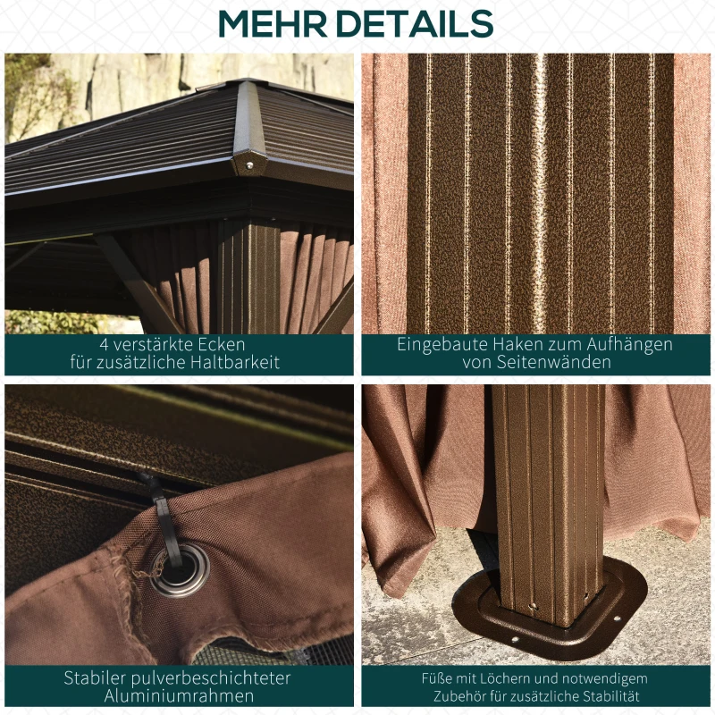 Outsunny altana ogrodowa pawilon dł. 300 x szer. 365 cm z 4 x podwójnymi ściankami bocznymi aluminium