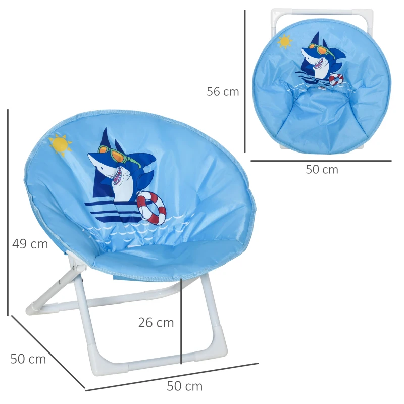 HOMCOM krzesło kempingowe dziecięce składane dziecięce krzesło składane moon chair składane do pomieszczeń i na zewnątrz łatwe do przenoszenia dla dzieci w wieku od 3 do 5 lat stal kolor niebieski Ø 50 x wys. 49 cm