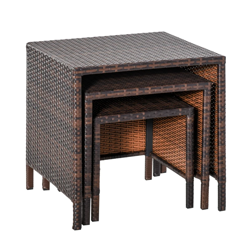 Outsunny 3 Pcs Rattan Nesting Tables Set-Brown