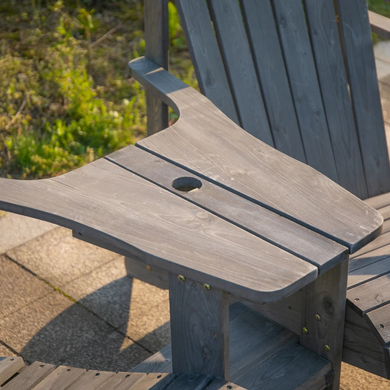 Outsunny tuinbank met tafel en zonneschermhouder, tuinmeubilair, massief hout, kleur grijs