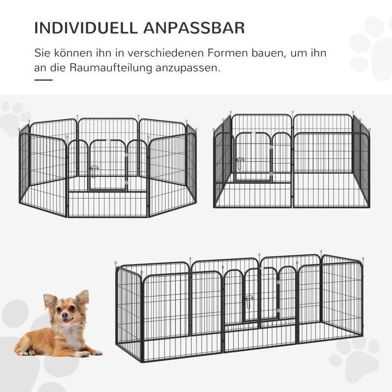 PawHut Wybieg dla szczeniąt, ogrodzenie dla zwierząt, kojec dla zwierząt domowych, kojec, bramka dla psa, konstrukcja pozwalająca na indywidualną konfigurację, z drzwiami, metal, 79 x 79 cm, czarny