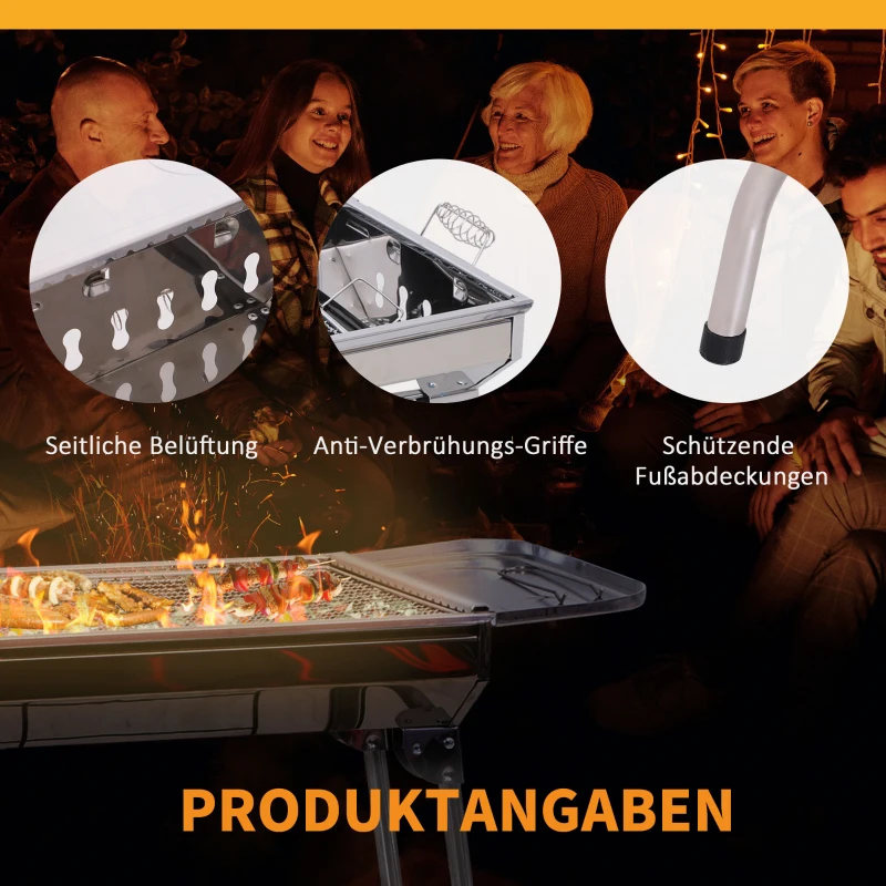 Outsunny® Grill Węglowy Piknikowy Stojący Składany Stal Szlachetna Srebrny