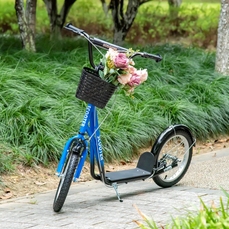 HOMCOM kinderstep step kick scooter kinderstep kickboard metaal PP plastic aluminium rubber blauw + zwart 139 x 58 x 90-96 cm