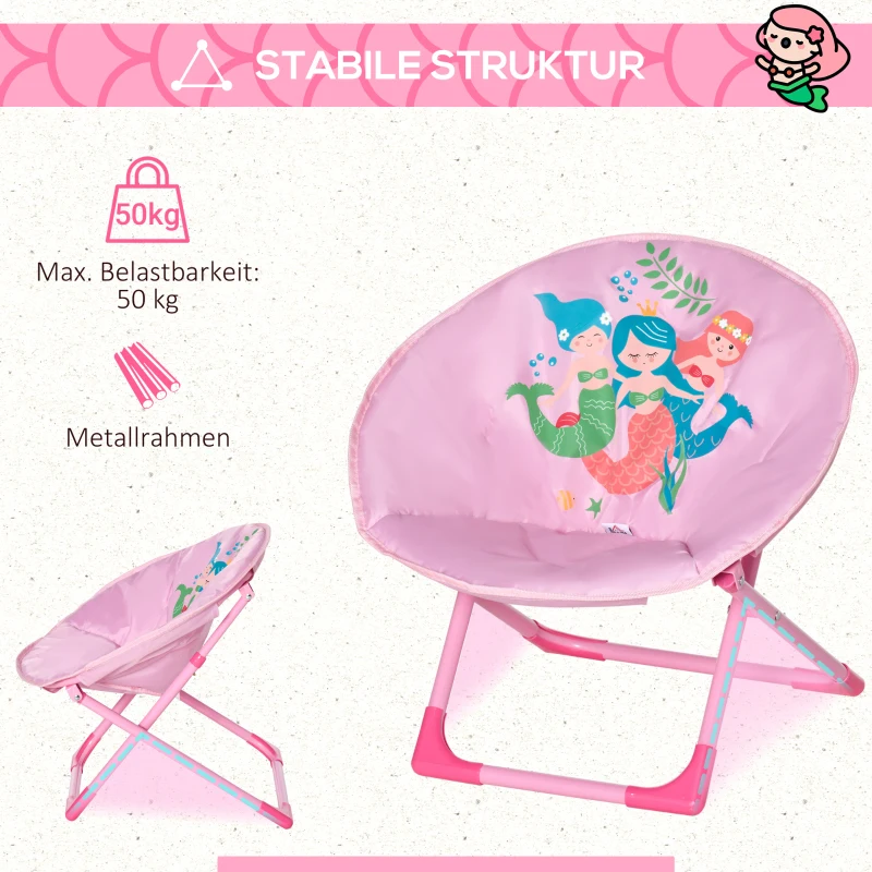HOMCOM krzesło kempingowe dziecięce składane dziecięce krzesło składane moon chair do pomieszczeń i na zewnątrz łatwe do przenoszenia dla dzieci w wieku od 3 do 5 lat stal kolor: różowy, Ø 50 x wys. 49 cm | Aosom