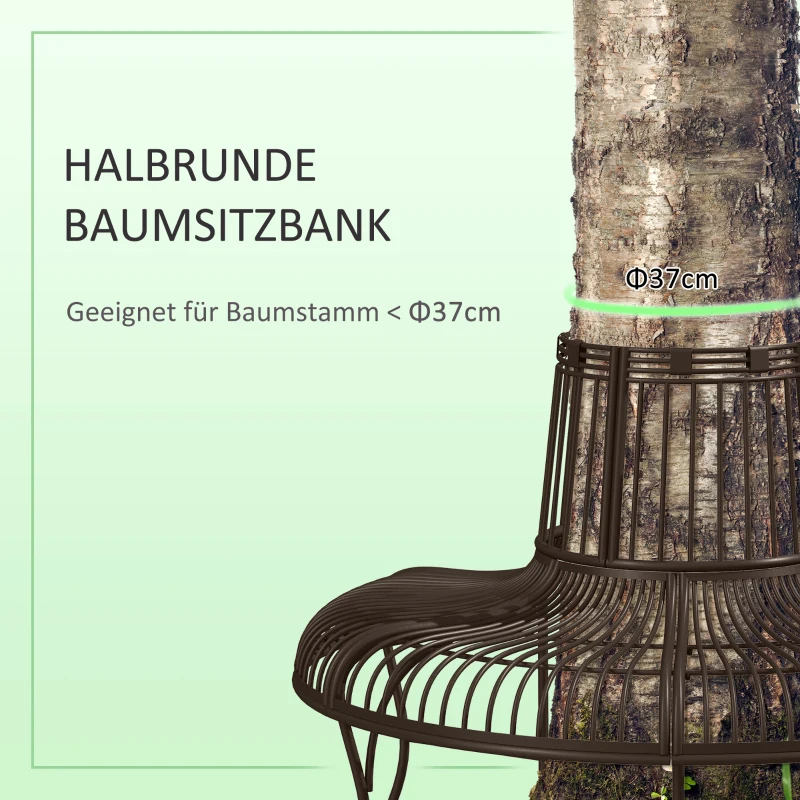 Outsunny halfronde tuinbank voor bomen staal bruin 135 x 70 x 85 cm
