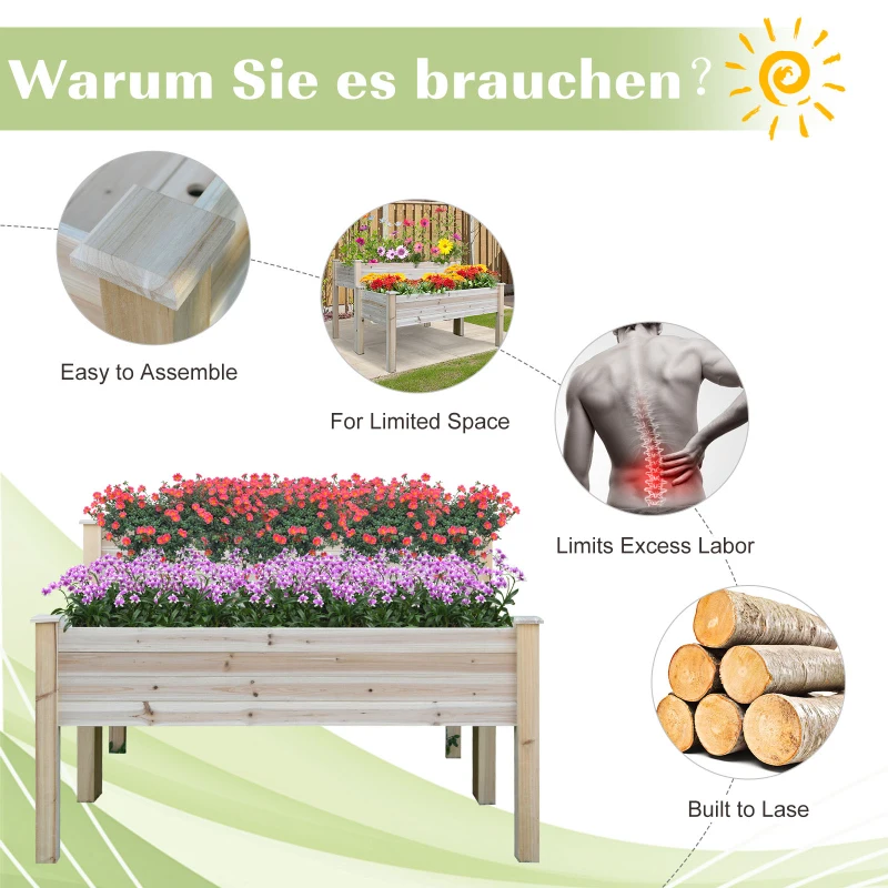 Outsunny 2-Piece Solid Fir Wood Plant Raised Bed Flower Vegetable Herb Grow Box Stand Garden  Step Planter Stand Free Combination