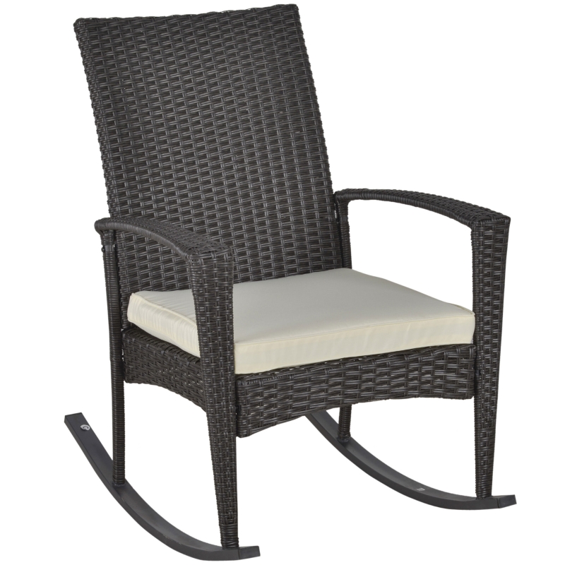 Fotel krzesło bujane ogrodowe rattan brązowe Outsunny