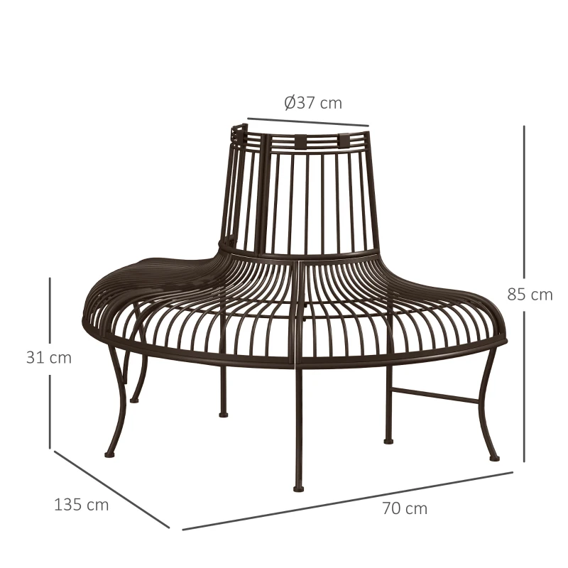 Outsunny halfronde tuinbank voor bomen staal bruin 135 x 70 x 85 cm