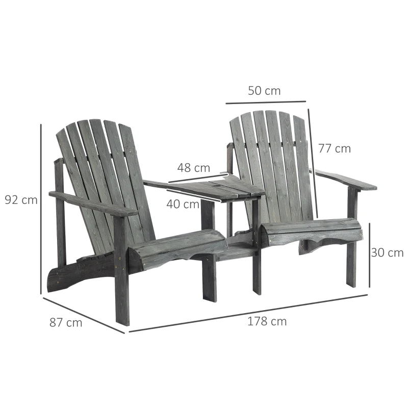 Outsunny tuinbank met tafel en zonneschermhouder, tuinmeubilair, massief hout, kleur grijs