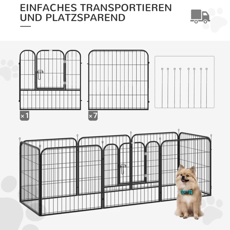 PawHut puppy-uitloop buitenverblijf box voor huisdieren box hondenverblijf aanpasbare vorm met deur metaal 79 x 79 cm zwart