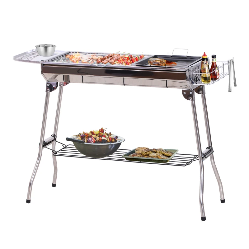 Outsunny® Grill Węglowy Piknikowy Stojący Składany Stal Szlachetna Srebrny