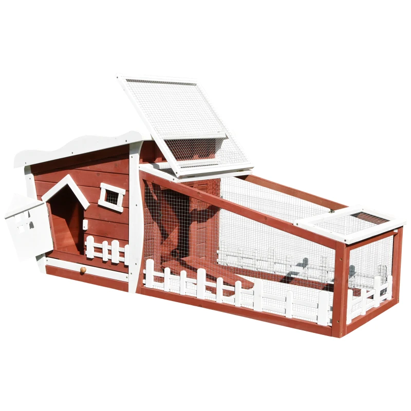 Pawhut Wooden Rabbit Hutch Outdoor Guinea Pig Hutch Backyard Bunny Cage Small Animal House Ramp Run 152 x 62 x 64 cm